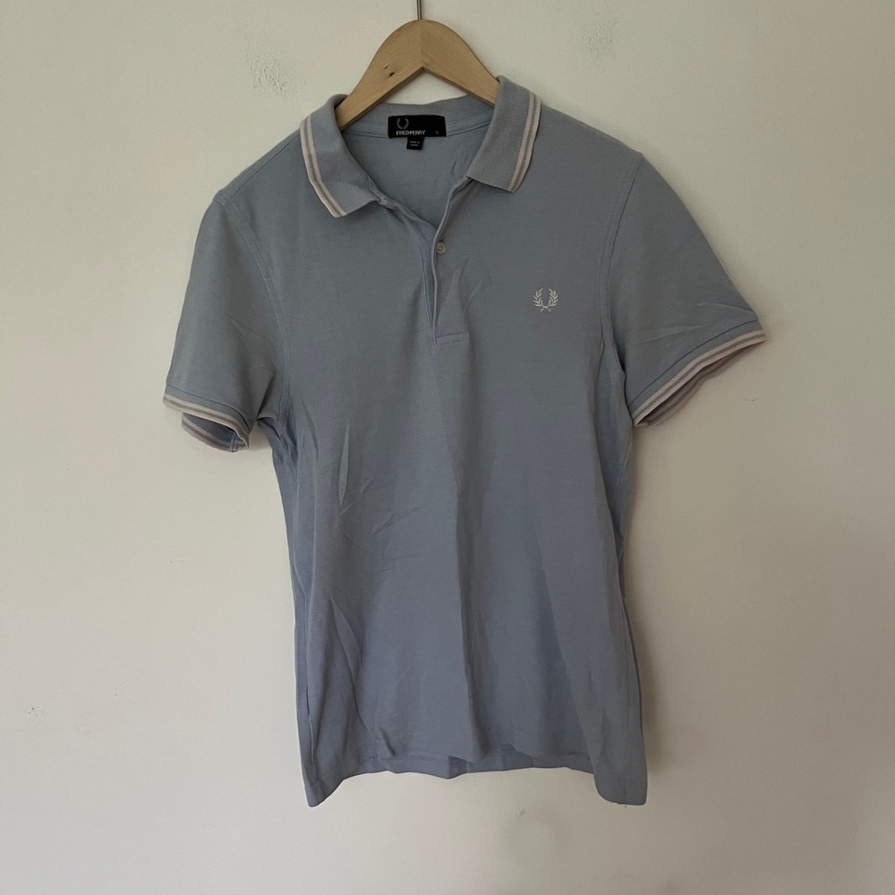 Fred Perry Mens Twin Tipped Polo Shirt Light Blue White Laurel Wreath Small